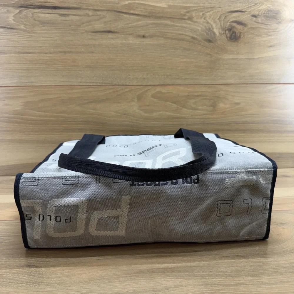Polo Sport Vintage 90's Medium Zip Tote Gray Signature Script Travel School Bag